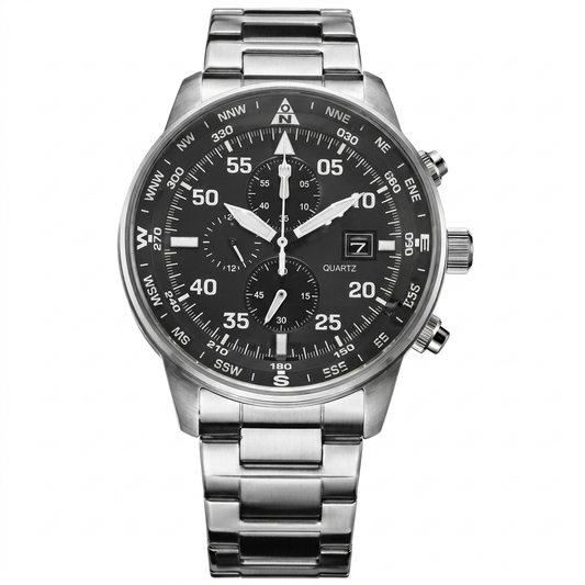 Chronographe pilote en acier inoxydable noir